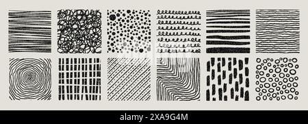 Set aus handgezeichneten quadratischen abstrakten Formen mit schwarzem Glitzer. Trendige Vektor-Illustration. Glänzende Designelemente Stock Vektor