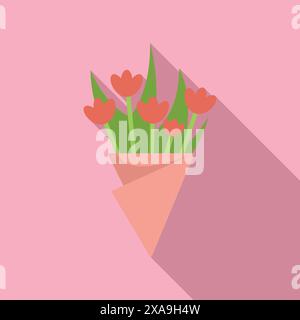 Ein einfacher Tulpenstrauß in rosa Papier gewickelt, der ein Gefühl von Liebe und Zuneigung vermittelt Stock Vektor