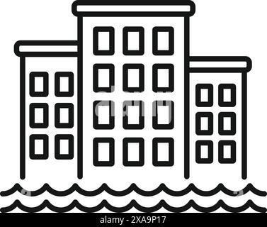 Illustration der Überschwemmung, die die Fenster von Gebäuden erreicht, symbolisiert den Anstieg des Meeresspiegels Stock Vektor