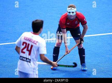 Sam Ward aus Großbritannien im Lee Valley Hockey and Tennis Centre, London. Bilddatum: Mittwoch, 5. Juni 2024. Stockfoto