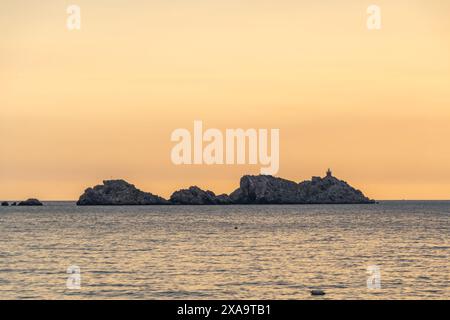 Der wunderschöne Sonnenuntergang über Lapad, Dubrovnik, Kroatien Stockfoto