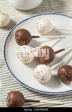 Hausgemachte Vanillekuchen mit Schokoladenkuchen und Sprinkles Stockfoto