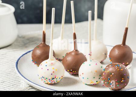 Hausgemachte Vanillekuchen mit Schokoladenkuchen und Sprinkles Stockfoto
