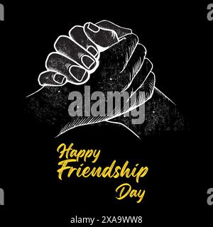 Happy Friendship Day, Design Hintergrund mit Handschütteln Silhouette und Pinselstrich Stil Stock Vektor