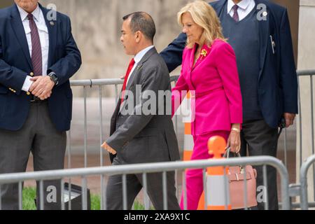 Wilmington, Usa. Juni 2024. First Lady Jill Biden verlässt das J. Caleb Boggs Federal Building am dritten Tag des Prozesses wegen der Anklage gegen Hunter Biden in Wilmington, DE, am Mittwoch, den 5. Juni 2024. Foto: Ken Cedeno/UPI. Quelle: UPI/Alamy Live News Stockfoto