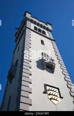 Deutschland, Ehingen - 19. August 2023: Der Wolfertturm wurde 1891 als Kaiser-Wilhelm-Gedächtnisturm errichtet. Stockfoto