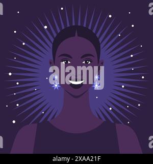 Ein Gesicht einer glücklichen Afrikanerin. Porträt eines lächelnden Teenagers. Illustration der Vektorabwicklung Stock Vektor