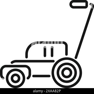 Schwarz-weißes Umrisssymbol für einen Rasenmäher mit manueller Betätigung Stock Vektor