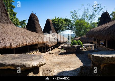 Die Strohdächer von Häusern in Kampung Praijing, Sumba Island, Indonesien Stockfoto