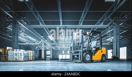 Gabelstapler großes leeres Lagerhaus Paletten Waren industrieller Hintergrund Stockfoto