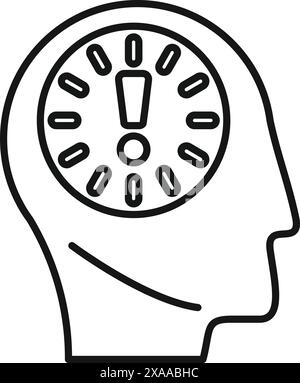 Schwarz-weiße Linienzeichnung einer menschlichen Kopfsilhouette mit einer Ideenblume im Inneren Stock Vektor