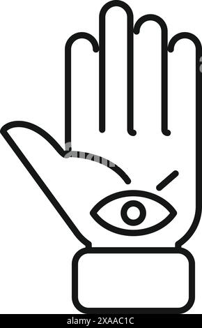 Vereinfachte Linienzeichnung der hamsa-Hand mit einem Auge als Symbol für Schutz im Vektorformat Stock Vektor