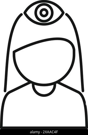 Vereinfachte Linienzeichnung einer Frau mit symbolischem dritten Auge, die Einsicht und Erleuchtung repräsentiert Stock Vektor