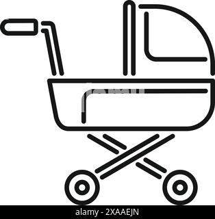 Minimalistisches Schwarz-weiß-Symbol für modernen Kinderwagen in schlichtem Line Art Design, perfekt für Eltern und Kinderbetreuung Web- und Produktillustrationen Stock Vektor
