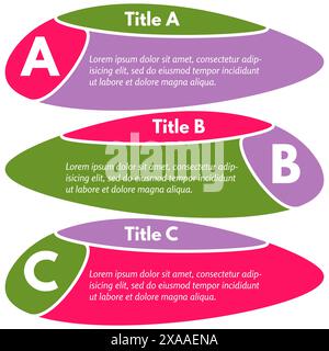 Set aus drei horizontalen bunten Optionen Banner. Schritt-für-Schritt-Infografik-Designvorlage. Vektorabbildung Stock Vektor