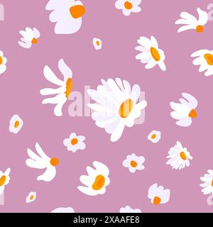 Nahtloses Muster weiß blau Gänseblümchen Rosa Hintergrund wilde Blume Postkarte Poster Banner Frühling Sommer Stoff Kleidung Verpackung Tapetenvorlage Textil Stock Vektor