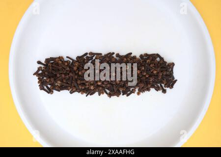 Eine Seitenansicht eines Haufens von Nelken, aufgenommen in einer Nahaufnahme, um die komplizierten Details und Textur zu zeigen. Stockfoto