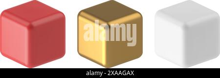 Realistische quadratische Würfel mit weichen Ecken Sammlung 3D Vorlage Vektor Illustration. Dreidimensionale Plattform Podium minimalistische geometrische Form isol Stock Vektor