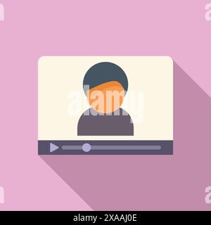 Modernes flaches Design-Symbol, das einen Videoanruf mit einem Benutzer darstellt, der ein Headset auf violettem Hintergrund trägt Stock Vektor