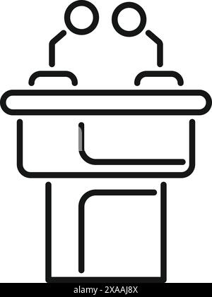 Vereinfachte schwarze Linienzeichnung eines Podiums mit zwei Mikrofonen, ideal für Symbole oder Schilder Stock Vektor
