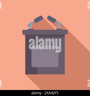 Einfaches, flaches Design eines Lautsprecherpodiums mit zwei Mikrofonen auf pastellfarbenem Hintergrund Stock Vektor