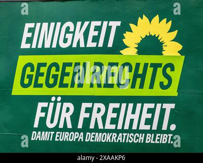 Lauchringen, 26. Mai 2024: Das Bündnis 90/die Grünen-Wahlkampfplakat für die bevorstehenden Europawahlen. (Foto: Andreas Haas/dieBildman Stockfoto