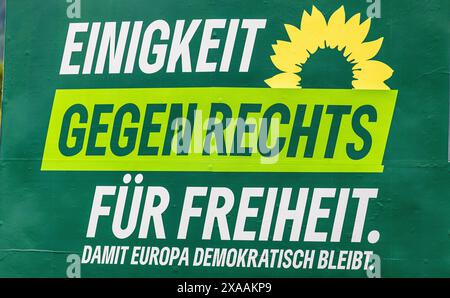 Lauchringen, 26. Mai 2024: Das Bündnis 90/die Grünen-Wahlkampfplakat für die bevorstehenden Europawahlen. (Foto: Andreas Haas/dieBildman Stockfoto