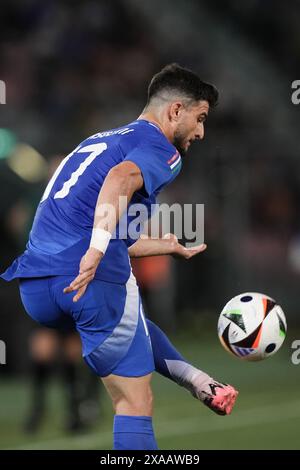 Bologna, Italien. Juni 2024. Italiens Riccardo Orsolini in Aktion während der Freundschaftsspiele 2024 zwischen Italien und Turkiye im Renato Dall'Ara Stadion - Sport, Fußball - Bologna, Italien - Dienstag, 4. Juni 2024 (Foto: Massimo Paolone/LaPresse) Credit: LaPresse/Alamy Live News Stockfoto