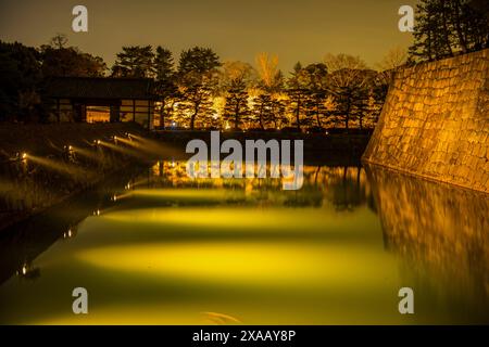 Nächtlich beleuchteter Kyoto Kaiserpalast während der Kirschblüte, Kyoto, Honshu, Japan, Asien Stockfoto