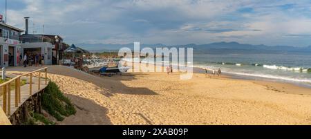 Blick auf Central Beach in Plettenberg Bay, Plettenberg, Garden Route, Western Cape Province, Südafrika, Afrika Stockfoto