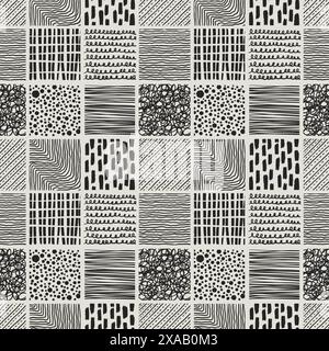 Handgezeichnetes abstraktes nahtloses Muster. Kurven, Punkte und Kritzeleien. Trendige Vektor-Illustration Stock Vektor