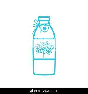 Der beste Holunderblütensirup in der Flasche, hergestellt mit Liebe. Isoliert auf weißem Hintergrund. Aus blauer Symbolgruppe. Stock Vektor