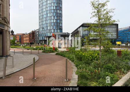 Castlegate Grey to Green Park Sheffield Stadtzentrum England Großbritannien, Innenstadtgrün öffentlicher Garten Pflanzen städtische Umwelt Nachhaltigkeit Biodiversität Stockfoto