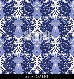 Indigoblau Stickeffekt abstrakter Vektor nahtloser Muster Hintergrund. Modernes maskulines Grafikdesign für den Trend der Handarbeit mit Blockmuster. Stock Vektor