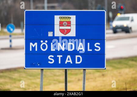 Göteborg, Schweden - 01. März 2024: Schild Willkommen in Mölndal Stad Stockfoto