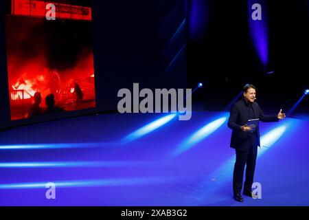 Roma, Italien. Juni 2024. Elezioni Europee: L'Italia che conta, Giuseppe Conte presidente dei Cinque Stelle al teatro Brancaccio - Politica - Roma, Italia - Mercoled&#xec;, 5 Giugno 2024 (Foto Cecilia Fabiano/LaPresse) Europawahlen, Rede von Präsident Giuseppe Conte im Theater Brancaccio zum Wahlkampf der fünf-Sterne-Bewegung - Politik - Rom, Italien - Mittwoch, 5. Juni 2024 (Foto Cecilia Fabiano/LaPresse) Credit: LaPresse/Alamy Live News Stockfoto