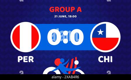 peru vs chile Football america 2024 Spiel vs. 2024 Gruppenphase Meisterschaftsspiel gegen Teams Intro Sport Hintergrund. Stock Vektor