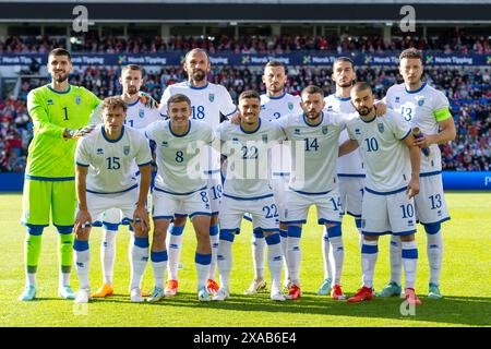 Oslo, Norwegen 05. Juni 2024 das Kosovo-Team tritt während des internationalen Fußballspiels zwischen Norwegen und Kosovo im Ullevaal-Stadion in Oslo auf Stockfoto