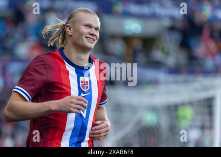 Oslo, Norwegen 05. Juni 2024 Erling Haaland aus Norwegen spielt für Manchester City und feiert sein Seitentreffer beim internationalen Fußballspiel zwischen Norwegen und Kosovo im Ullevaal Stadion in Oslo, Norwegen. Credit: Nigel Waldron/Alamy Live News Stockfoto