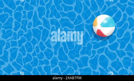 Banner für Sommerferien. Blick auf den Swimmingpool von oben. Strandball im leeren, klaren Pool. Stock Vektor