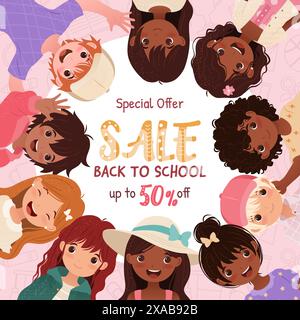 Back to School Sale Banner mit Cartoon Kids Stock Vektor