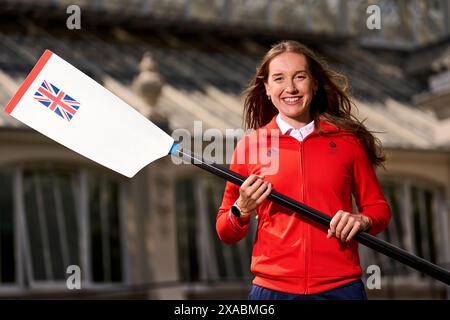 Esme Booth, Women’s Four (W4-) bei der Ankündigung des Teams GB Paris 2024 Rowing in Kew Gardens, London. Bilddatum: Mittwoch, 5. Juni 2024. Stockfoto