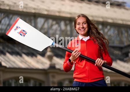 Esme Booth, Women’s Four (W4-) bei der Ankündigung des Teams GB Paris 2024 Rowing in Kew Gardens, London. Bilddatum: Mittwoch, 5. Juni 2024. Stockfoto