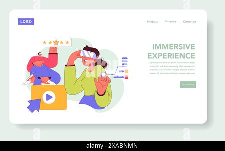 Immersives Marketingkonzept. Menschen, die sich mit virtueller Realität und interaktiver Technologie beschäftigen. Verbesserung der Benutzererfahrung durch Innovation. Vektorabbildung. Stock Vektor