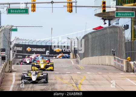 2. Juni 2024: Andretti Global Fahrer Colton Herta (26) fährt während des Chevrolet Detroit Grand Prix. Die NTT IndyCar Series veranstaltet den Chevrolet Grand Prix in den Straßen der Innenstadt von Detroit, Michigan. (Jonathan Tenca/CSM) Stockfoto