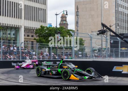 Juni 2024: Juncos Hollinger Racing Fahrer Agustin Canapino (78) fährt während des Chevrolet Detroit Grand Prix. Die NTT IndyCar Series veranstaltet den Chevrolet Grand Prix in den Straßen der Innenstadt von Detroit, Michigan. (Jonathan Tenca/CSM) Stockfoto