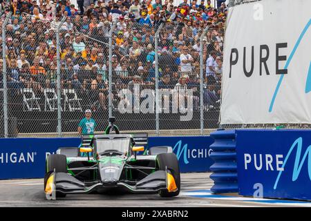 Juni 2024: Juncos Hollinger Racing Fahrer Agustin Canapino (78) fährt während des Chevrolet Detroit Grand Prix. Die NTT IndyCar Series veranstaltet den Chevrolet Grand Prix in den Straßen der Innenstadt von Detroit, Michigan. (Jonathan Tenca/CSM) Stockfoto