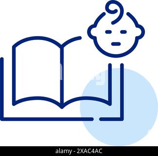 Buch- und Säuglingsgesicht. Schwangerschaft, Elternschaft oder Kinderkrippe. Symbol für Pixelperfekte, bearbeitbare Kontur Stock Vektor