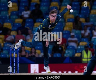 Bridgetown, Barbados. Juni 2024. ICC T20 World Cup 2024 - Australien gegen Oman Australien die Adam Zampa Bowls in Australien spielen im Kensington Oval, Bridgetown, Barbados, gegen Oman. Quelle: Ian Jacobs/Alamy Live News Stockfoto