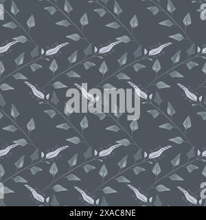 Blühende Zweige und Blätter von Minze oder Zitronenmelisse in staubgrüner Farbe im Skizzenstil. Nahtloses Aquarellmuster für Stoffe, Tapeten und Verpackungen Stockfoto